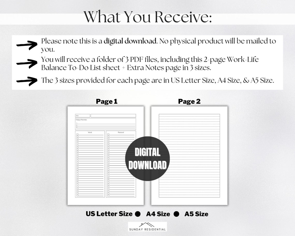 Work-life Balance To-do List Printable Template, To-do List, Daily ...