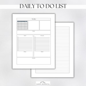 Daily To Do List Printable, Personal and Work Task Management, Brain Dump Template, Self Care Gift, Printable & Fillable PDF