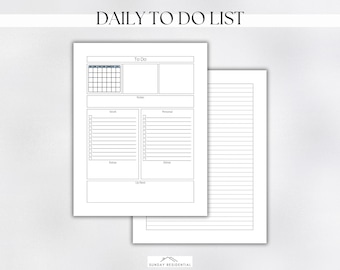 Daily To Do List Printable, Personal and Work Task Management, Brain Dump Template, Self Care Gift, Printable & Fillable PDF