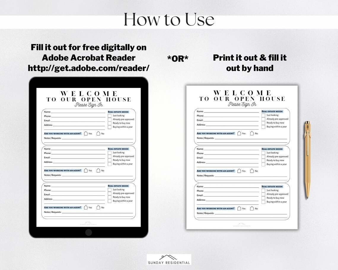 Open House Sign in Sheet Printable, Digital Download, Simple Client Sign In, Open House Registry