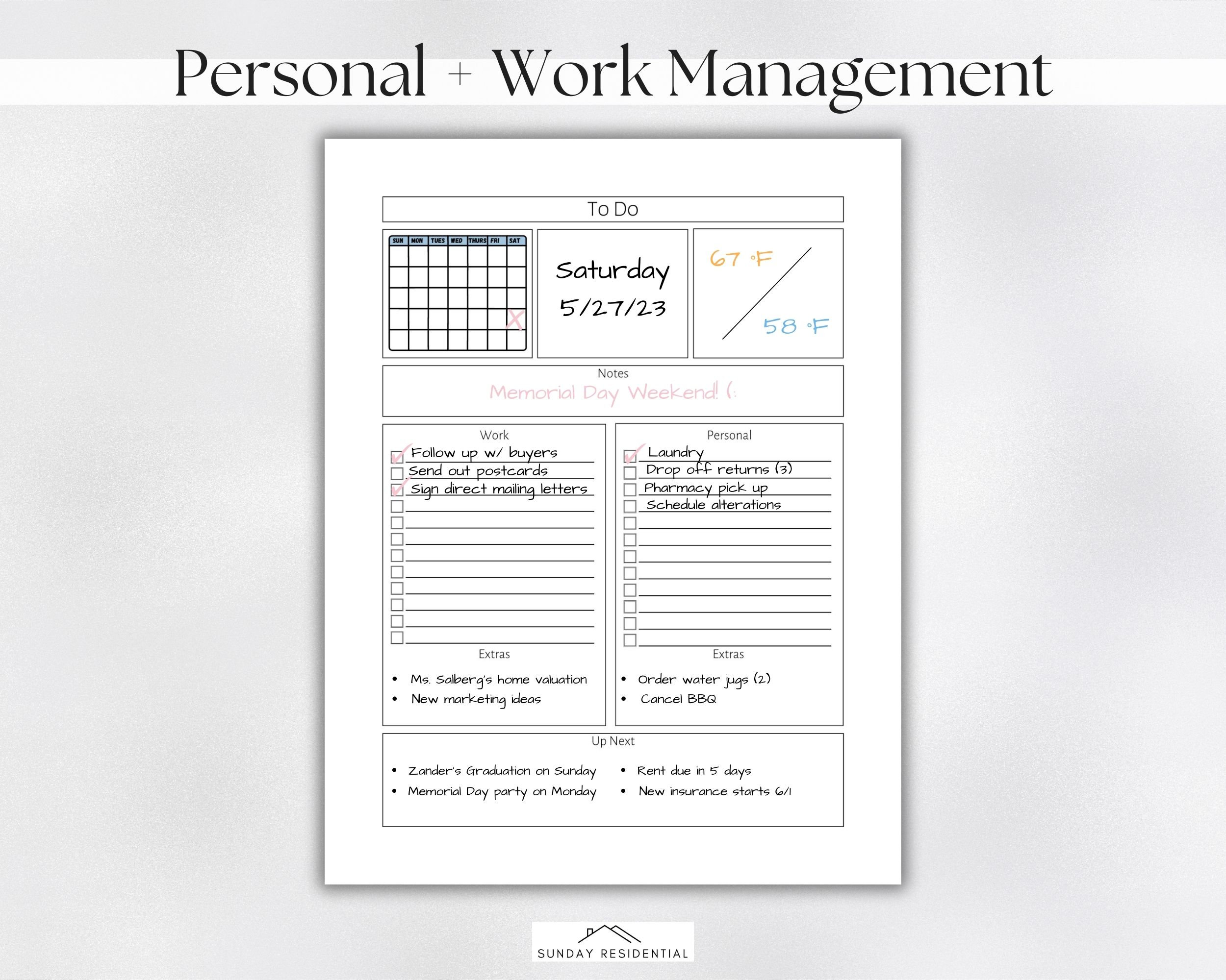 Daily to Do List Printable, Personal and Work Task Management, Brain