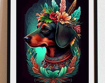 Dachshund 04 - Dia De Los Muertos, Dog portrait, DIGITAL DOWNLOAD, Day of the Dead, Dog Gift, Pet Gift, Sugar skull, loss of pet, pet art