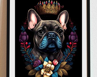 Frenchie 09 - Dia De Los Muertos, Dog portrait, DIGITAL DOWNLOAD, Day of the Dead, Dog Gift, Pet Gift, Sugar skull, loss of pet, pet art