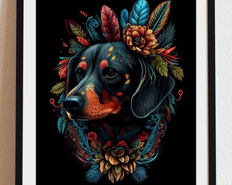 Dachshund 05 - Dia De Los Muertos, Dog portrait, DIGITAL DOWNLOAD, Day of the Dead, Dog Gift, Pet Gift, Sugar skull, loss of pet, pet art