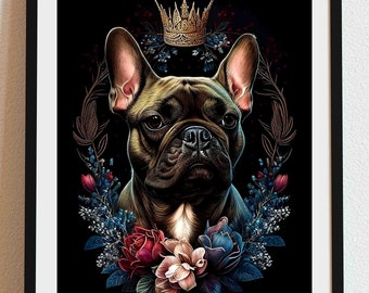 Frenchie 08 - Dia De Los Muertos, Dog portrait, DIGITAL DOWNLOAD, Day of the Dead, Dog Gift, Pet Gift, Sugar skull, loss of pet, pet art