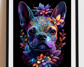 Frenchie 06 - DIGITAL DOWNLOAD, Dia De Los Muertos, Dog portrait, Day of the Dead, Dog Gift, Pet Gift, Sugar skull, loss of pet, pet art