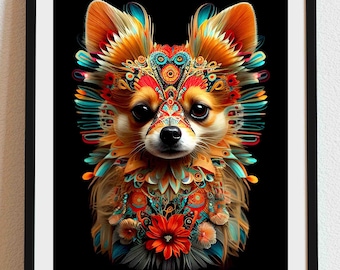 Pomeranian 01 - DIGITAL DOWNLOAD, Dia De Los Muertos, Dog portrait, Day of the Dead, Dog Gift, Pet Gift, Sugar skull, loss of pet, pet art