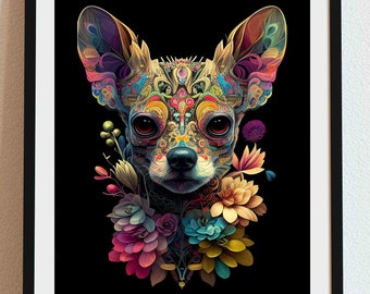 Chihuahua 05- Dia De Los Muertos, Dog portrait, DIGITAL DOWNLOAD, Day of the Dead, Family Dog Gift, Pet Gift, Sugar skull, loss of pet