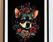 Chihuahua 03- Dia De Los Muertos, Dog portrait, DIGITAL DOWNLOAD, Day of the Dead, Family Dog Gift, Pet Gift, Sugar skull, loss of pet