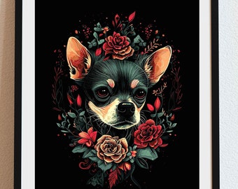 Chihuahua 03- Dia De Los Muertos, Dog portrait, DIGITAL DOWNLOAD, Day of the Dead, Family Dog Gift, Pet Gift, Sugar skull, loss of pet