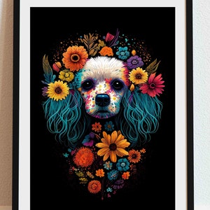 Caniche 01 - Dia De Los Muertos, Retrato de perro, DESCARGA DIGITAL, Día de Muertos, Regalo de Perro, Regalo de Mascota, Calavera de Azúcar, pérdida de mascota, arte de mascota