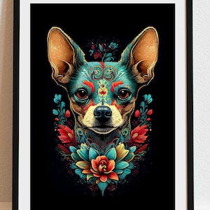 Chihuahua 06 - Dia De Los Muertos, Dog portrait, DIGITAL DOWNLOAD, Day of the Dead, Dog Gift, Pet Gift, Sugar skull, loss of pet, pet art