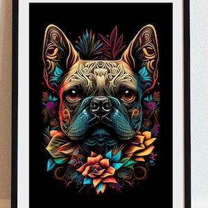 Frenchie 04 - Dia De Los Muertos, Retrato de perro, DESCARGA DIGITAL, Día de Muertos, Regalo de Perro Familiar, Regalo de Mascota, Calavera de Azúcar, pérdida de mascota