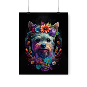 Yorkie 01 - PHYSICAL PRINT, Dia De Los Muertos, Dog portrait, Day of the Dead, Dog Gift, Pet Gift, Sugar skull, loss of pet, Dog mom
