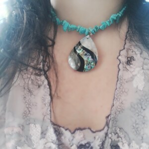 Turquoise and Mother of Pearl Teardrop Pendant Necklace