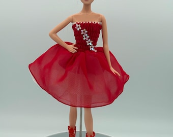 Bright Red Short Handmade dress for  11.5" Fashion Doll