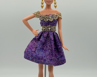 Regal Purple & Gold Lace Party Dress for 11.5-inch Fashion Dolls