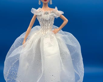 11.5” Barbie Wedding white doll dress with headband