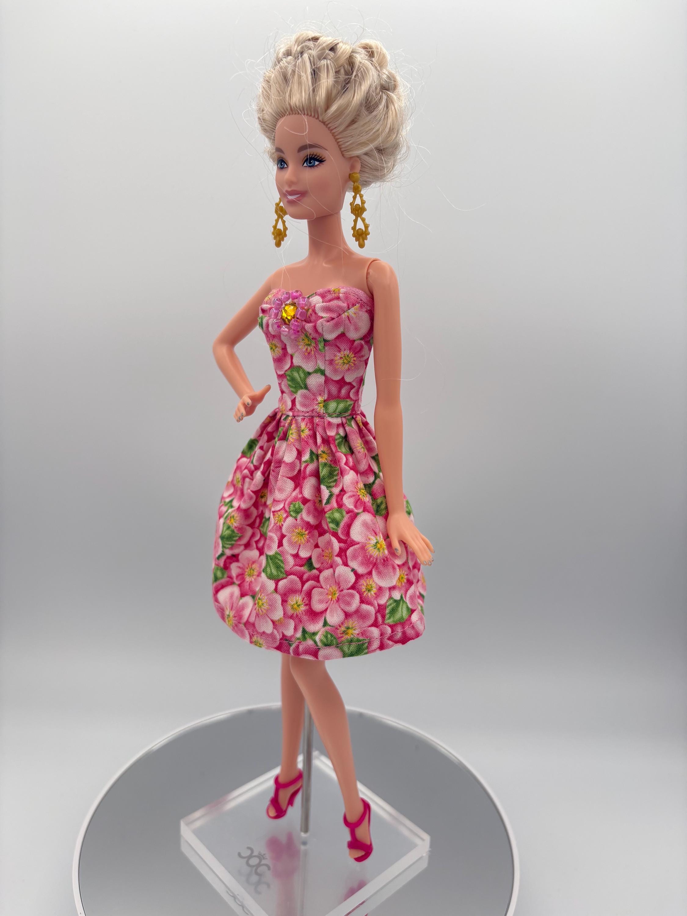 barbie pink strapless dress Barbie Doll Dress & Shoes- Pink And Silver Sparkle Strapless Mermaid Style