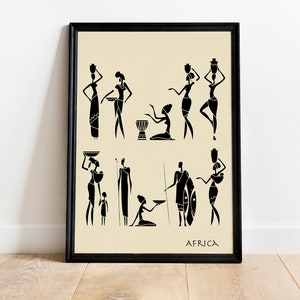 African Silhouettes Poster, Minimal, Black and White Wall Art, Modern, Ethnic, African Culture, African Wall Art, Digital Download