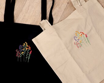 Lavender Garden Embroidered Canvas Tote Bag With Zipper and Pocket, Wild  Flower Bag, Hand Embroidered Tote, Personalised Bag,shopping Bag 