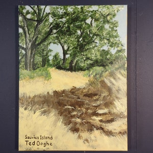 Sauvie&#39;s Island, Plein air, Giclee Archival art print of original acrylic painting on stretched canvas, Oak trees, tall grass, summer scene