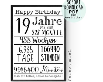Poster for 19th birthday birthday poster birthday decoration nineteen nineteenth birthday decoration