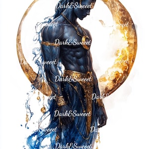 20 dunkelhäutiger himmlischer Mondgott Clip Art / Ethereal Lord / High Quality PNG - Posterherstellung, Aufkleberherstellung, Junk Journal, Papiermodell