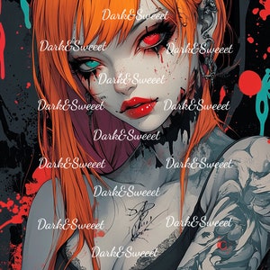 16 chicas no muertas góticas de neón con cabello vibrante y ojos de dos colores: ilustración de arte de fantasía oscura/impresión digital/PNG de alta calidad