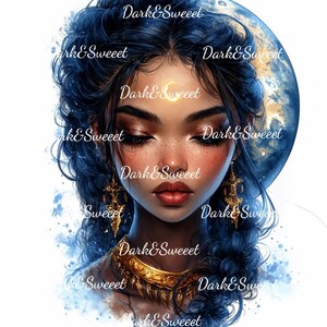 20 clipart déesse lune céleste à la peau foncée / dame éthérée / PNG de haute qualité - fabrication d'affiches, fabrication d'autocollants, journal indésirable, création de papier