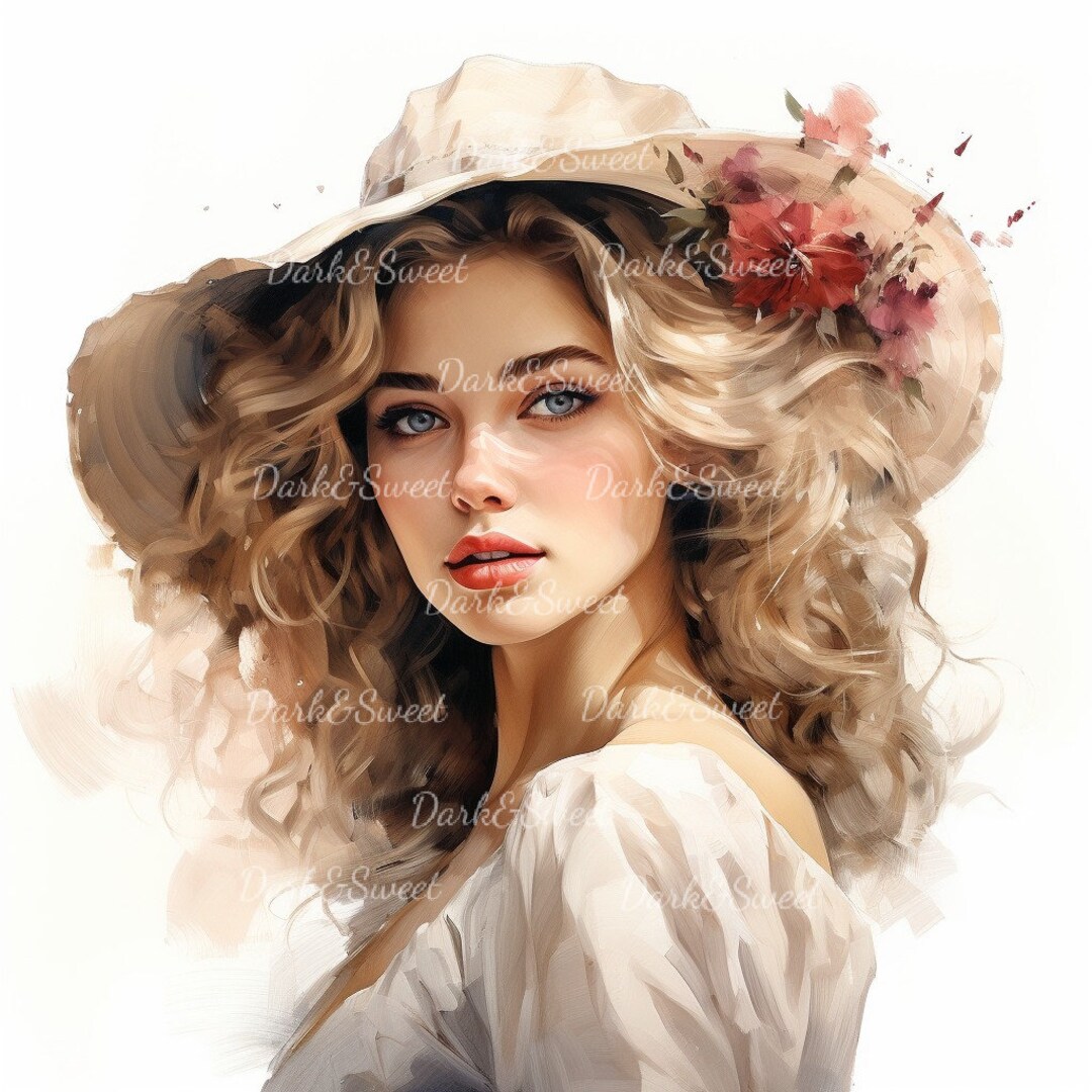 Beautiful Woman Wearing A Hat Clip Art 10 High Quality Jpgs/ Digital ...