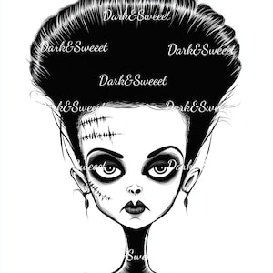 14 Bride of Frankenstein P1 overzicht illustraties/Halloween/Frankenstein Monster/hoge kwaliteit PNG/digitale print/digitale download/ambachten