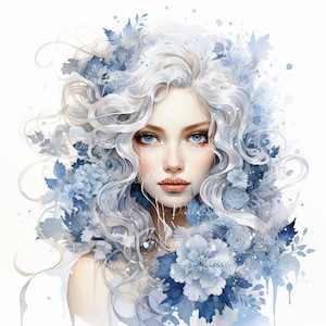 10 déesses blanches de l'hiver/aquarelle/belle fille/Clip Art P1 JPG de haute qualité/impression numérique/téléchargement numérique/artisanat/illustrations