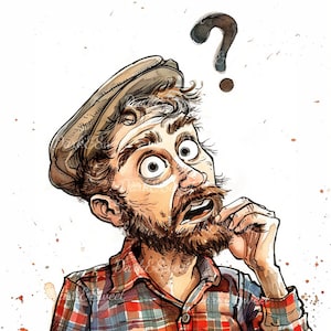 Quirky Confused Man Cartoon - Funny Watercolor Illustration - Comical Character Art Print/ PNG/ Digital Download