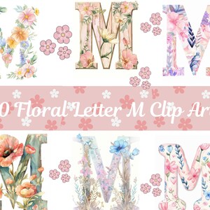 40 Día de las Madres Florel Letra M- PNG de alta calidad / Impresión digital / Descarga digital / Manualidades