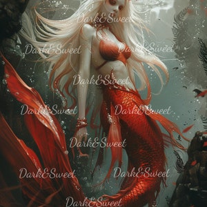 Weiß Haarige Meerjungfrau - High Quality PNG / Digital Print / Digital Download / druckbares Bild