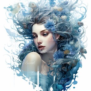 10 Ocean Serenity  Clip Art- High Quality JPGs/ Digital Print/ Pretty Girl/ Digital Download/ Craft/ Beautiful Illustrations