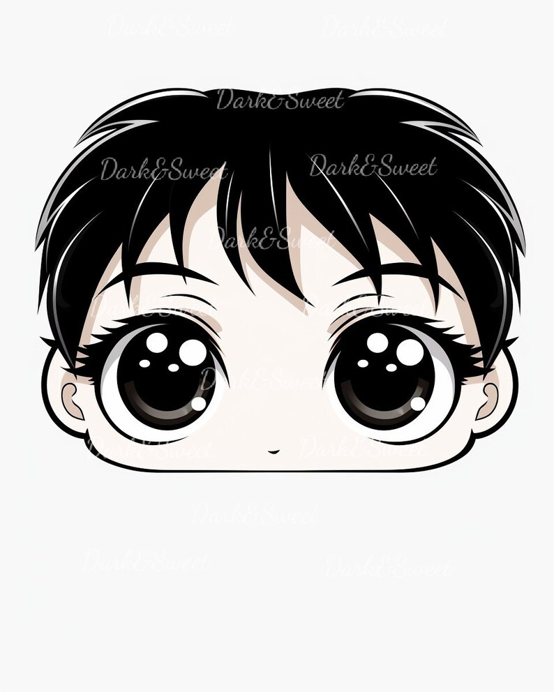 10 Cute Big Eyed Chibi Anime Faces Clip Art- High Quality Jpgs/ Digital ...