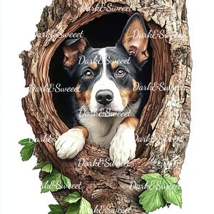30 entzückender Hund In einem Baumloch Clip Art / Hollidays / Cartoon Elf / High Quality PNG - Digital Download - Posterherstellung, Aufkleber, Papiermodell