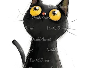 10 Cartoon Whimsical Cat Illustration Part 1 Clip Art- High Quality PNG/ Digital Print/ Digital Download/ Crafts