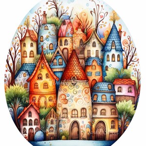10 leuke kleurrijke paashuizen Clip Art-hoge kwaliteit JPG's/digitale print/digitale download/ambachten