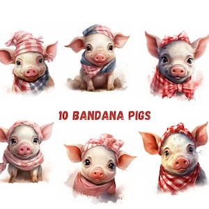 10 Bandana Pig/Piglet Clip Art- High Quality PNG/ Digital Print/ Digital Download/ Crafts