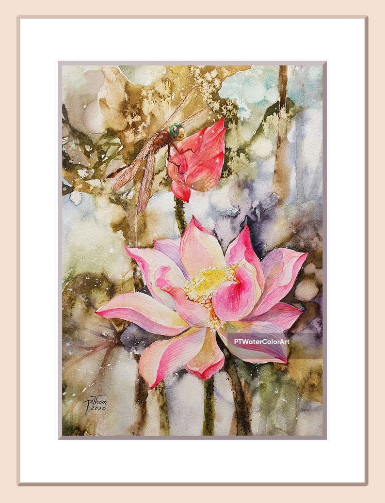 Lotus Flower Watercolor Wall Art Livingroom Bedroom Etsy