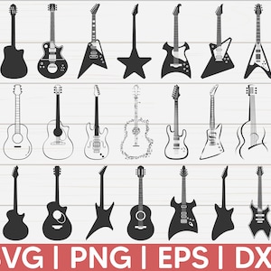 Gitaar SVG | Gitaar clipart | Muziek-svg | silhouet | bestand knippen | sticker | stencil | vinyl | cricut-bestand | snijbaar bestand