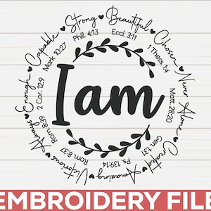 I am Inspiration Machine Embroidery / 2 Sizes / Bible Verse Embroidery / Embroidery Design / Instant Download