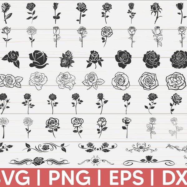 Paquete SVG de rosas / Rosas SVG / Archivo de corte / Uso comercial / Plantilla de rosas SVG / Ramo de rosas / Clip Art