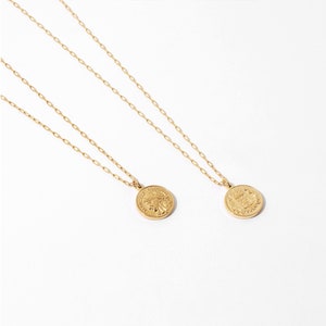 Gold Coin Medallion Necklace, Layer Link Chain, Paperclip Necklace, 18k Gold Layered image 5