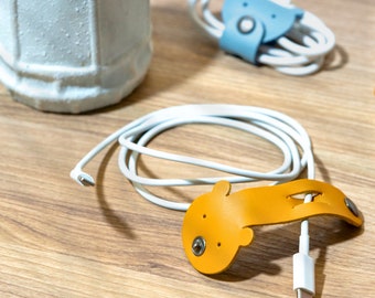 Envoltura de cuero para cables Bear Hug, organizador de cables de cuero, brida de cuero para cables, soporte para cables de cuero, broches de cuero para cables, regalo de Navidad