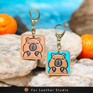 Capybara Leather Keychain, Capybara Keychain, Personalized Leather Keychain, Friendship Keychain, Leather Bag Charm, Japanese Charm
