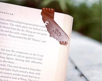California Bookmark, Personalized initial Leather Corner Bookmark, Gift for Book Lover , Genuine Leather Bookmark, Leather bookmark